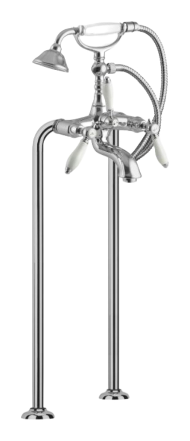 Смеситель для ванны Carlo Frattini Herend, напольный, с душевым комплектом, керамическими ручками, Н-1001 мм, внешняя часть, цвет золото брашированное