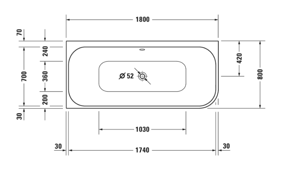 Ванна Duravit Happy D.2 Plus, 1800x800 мм, в левый угол, с интегрированной панелью, цвет белый/графит супер матовый - изображение 4