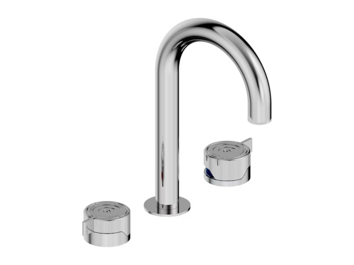 На фото Смеситель для раковины THG Zoom.7 на 3 отверстия, с высоким изливом, с донным клапаном, цвет Graphite PVD На изображении товар Смеситель для раковины THG Zoom.7 на 3 отверстия, с высоким изливом, с донным клапаном, цвет Graphite PVD от официального представителя в Москве