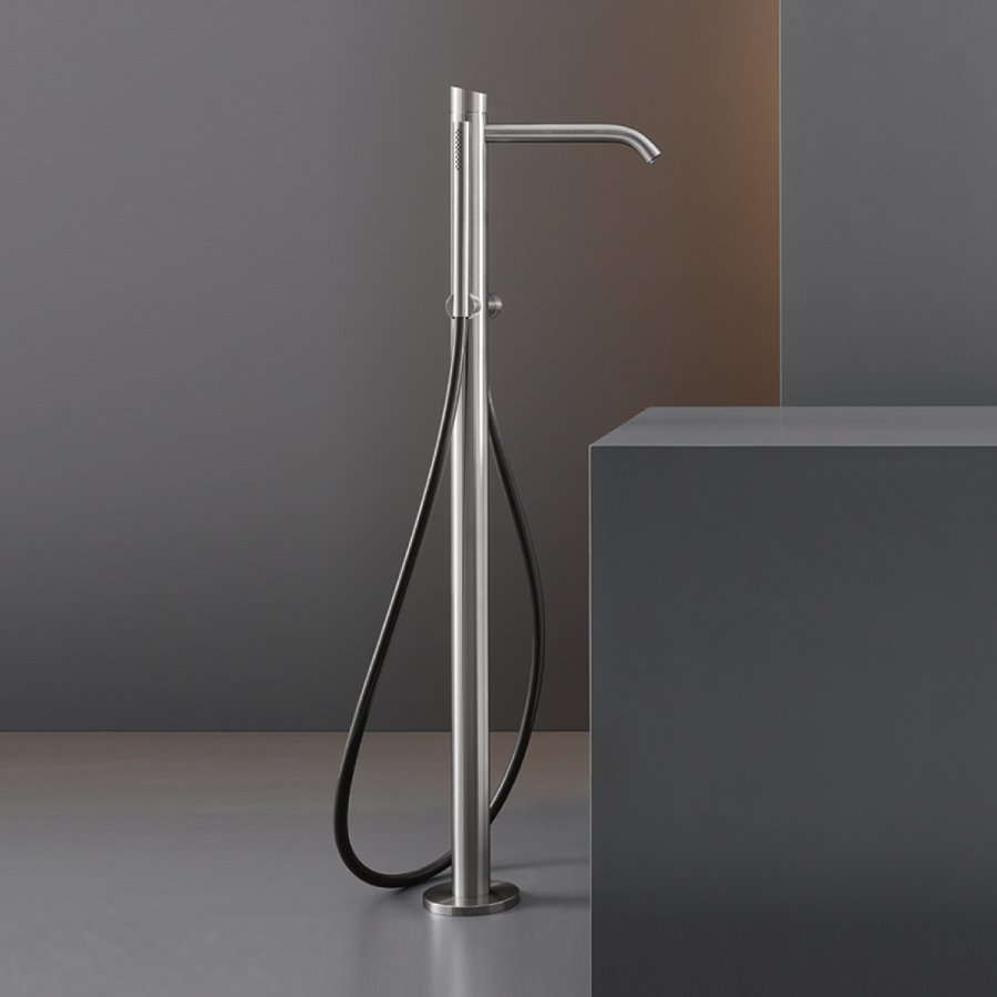 Смеситель для ванны CeaDesign Ziqq, напольный, прогрессивный, h-850 мм, с ручным душем с шлангом в цвете сталь, внешняя часть, сталь, цвет сатинированная бронза - изображение 1
