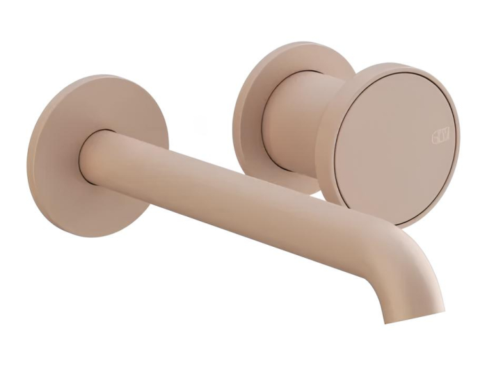 На изображении товар Смеситель для раковины Gessi Origini, настенный, со средним изливом, без донного клапана, цвет Matte Cipria от официального представителя в Москве