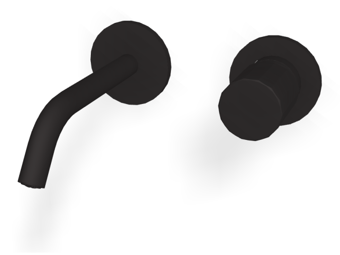 На изображении товар Смеситель для раковины Carlo Frattini Spillo Tech, ручка V Collection, настенный, с донным клапаном Click-Clack, излив 160 мм, внешняя часть, цвет чёрный матовый от официального представителя в Москве