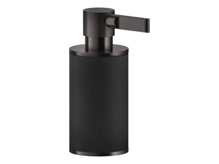 На изображении товар Дозатор Gessi Inciso ⌀75хh191 мм, настольный, цвет Black/Black Metal Brushed PVD от официального представителя в Москве