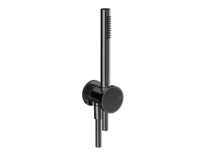 На изображении товар Душевой комплект Gessi Origini, с держателем, выводом воды, лейкой, шлангом, цвет Black Metal PVD от официального представителя в Москве