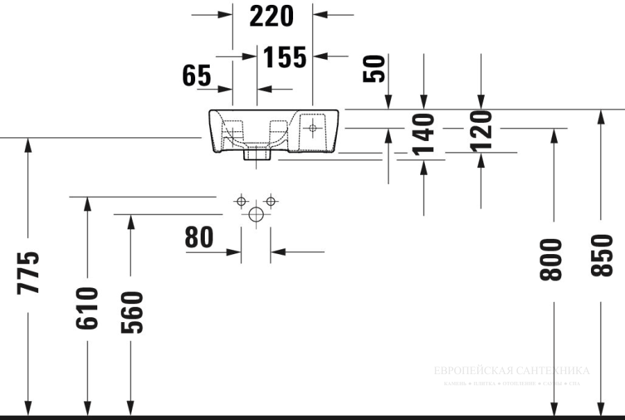 Раковина Duravit DuraStyle для рук, подвесная, 360x220 мм, без перелива, с 1 отверстием под смеситель справа, цвет белый - изображение 4