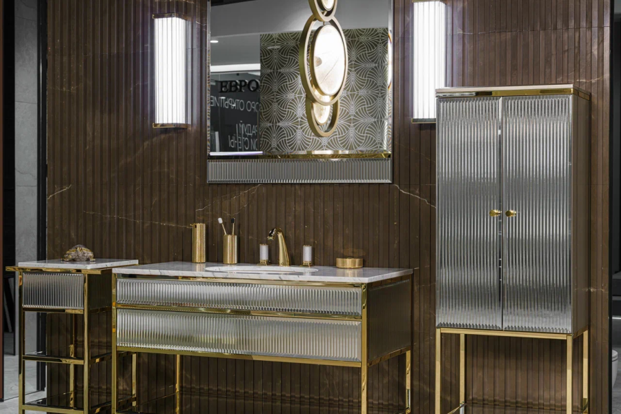 Комплект мебели Oasis Academy из 14 элементов, L1100 мм, в отделке Specchio Ribbed, фурнитура золото - изображение 5