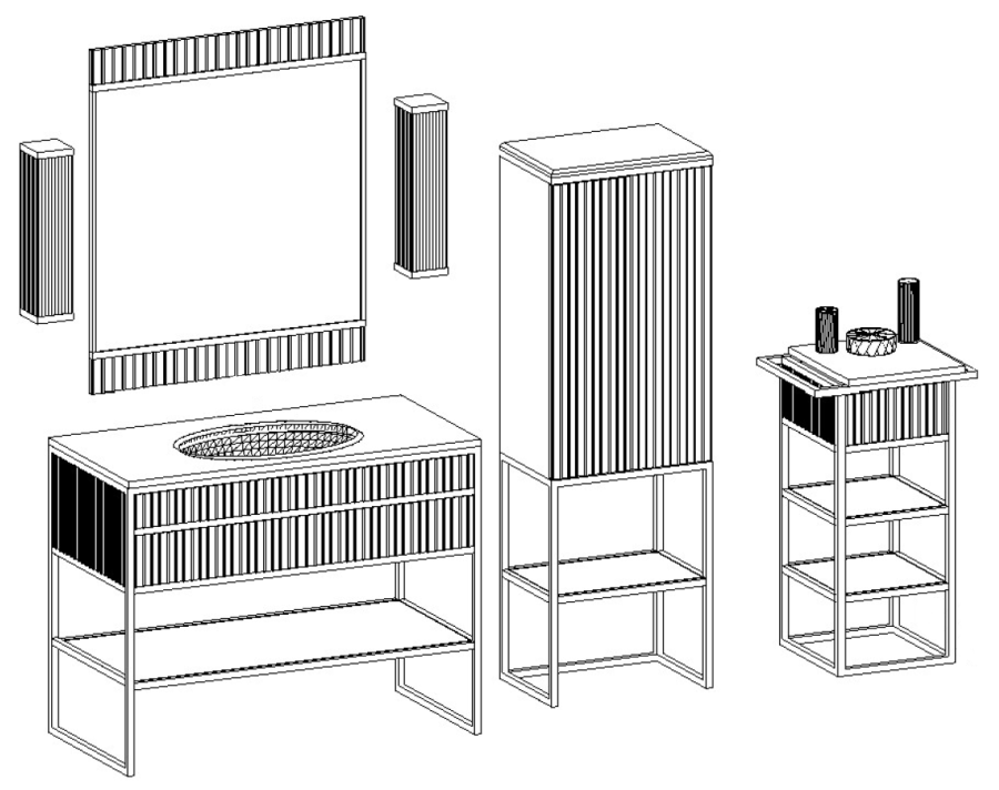 Комплект мебели Oasis Academy из 14 элементов, L1100 мм, в отделке Specchio Ribbed, фурнитура золото - изображение 17