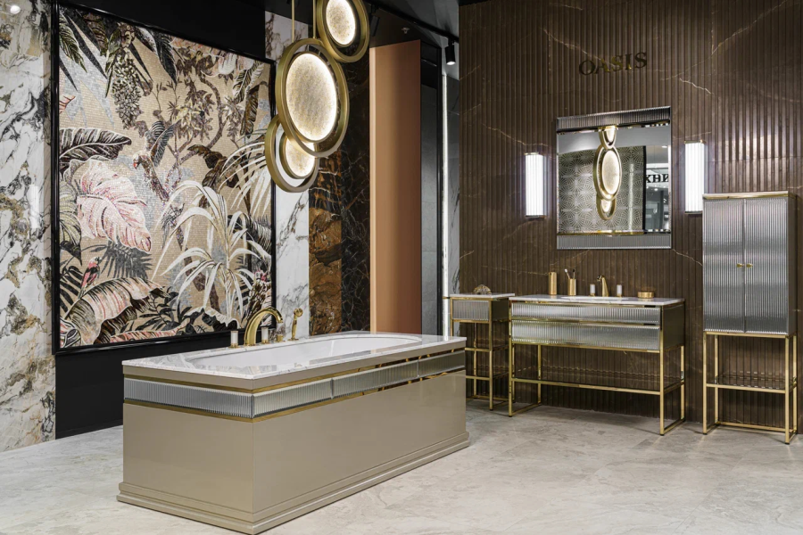 Комплект мебели Oasis Academy из 14 элементов, L1100 мм, в отделке Specchio Ribbed, фурнитура золото - изображение 3