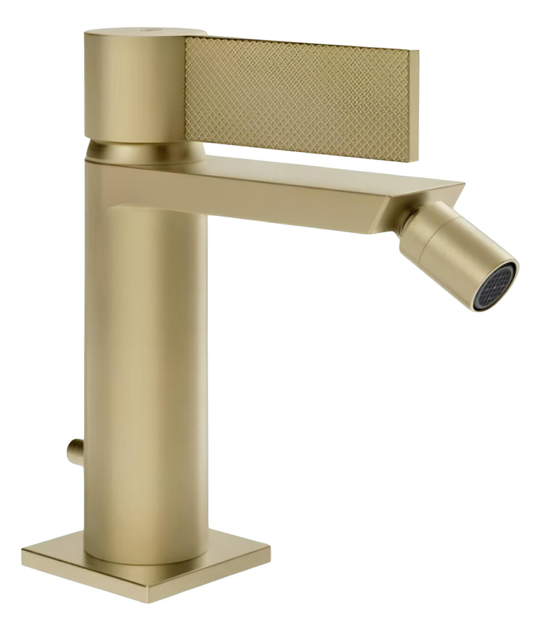 Смеситель для биде Gessi Inverso, однорычажный, с донным клапаном и соединительными шлангами, Н-156 мм, цвет Brushed Brass PVD