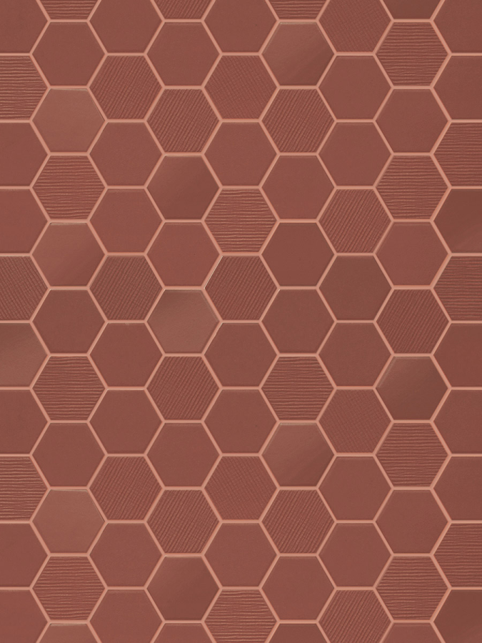 Terratinta Ceramics Мозаика, керамогранит Hexa Mix Matt, Glossy, Fabric Rusty Red Mosaic 31.6x31.6 (4.3x3.8) / 4.0