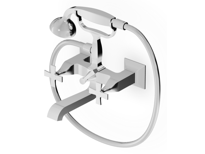 На изображении товар Смеситель для ванны/душа Zucchetti Bellagio, настенный, на 2 отверстия, с ручным душем, цвет хром от официального представителя в Москве