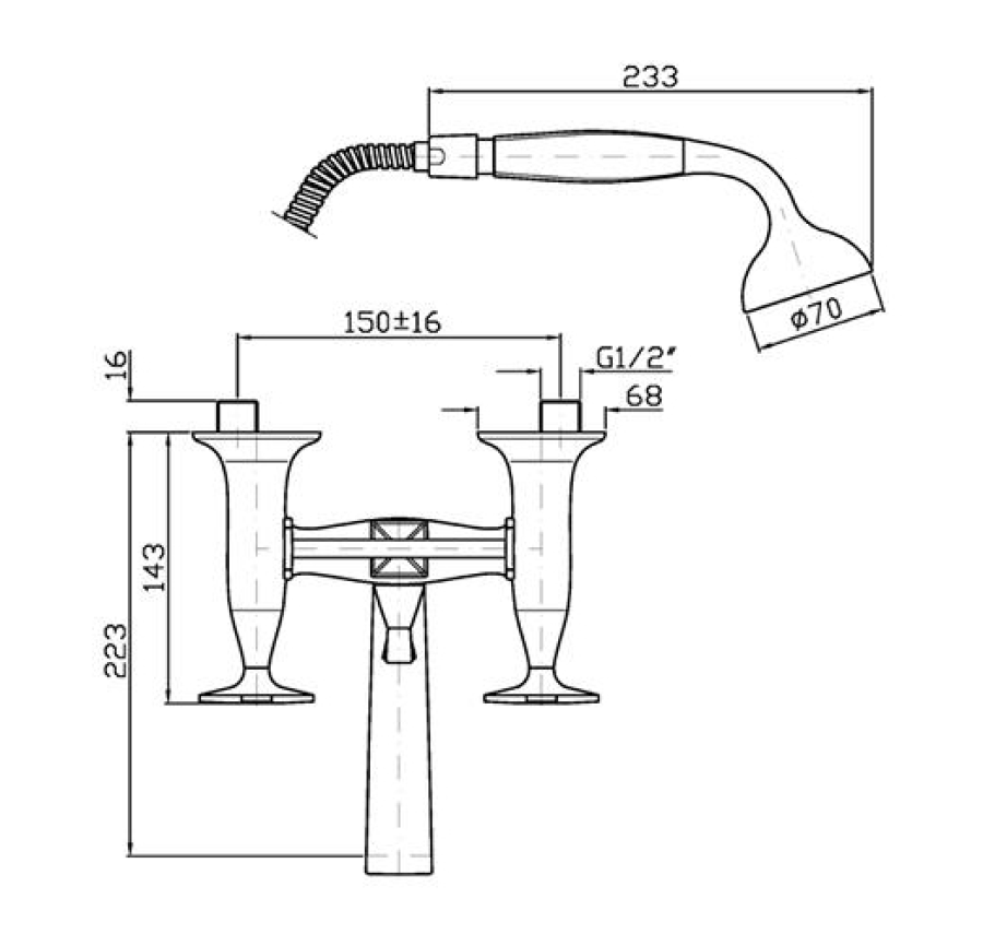 Смеситель для ванны/душа Zucchetti Bellagio, настенный, на 2 отверстия, с ручным душем, цвет хром - изображение 1