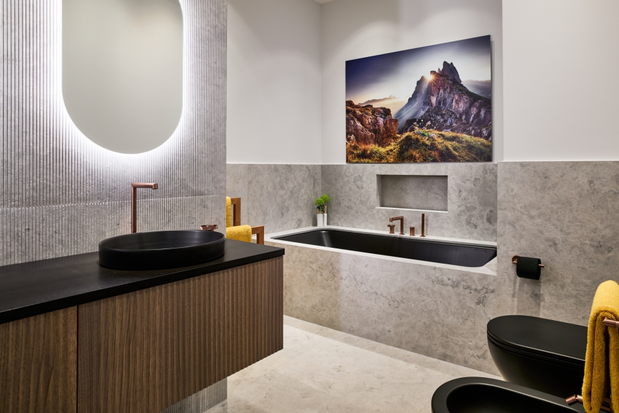 Cмеситель для ванны Gessi Anello, с изливом и ручным душем, цвет Warm Bronze Brushed PVD - изображение 1