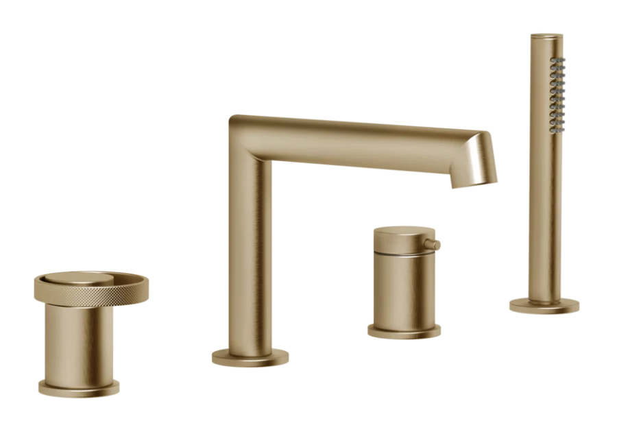 Cмеситель для ванны Gessi Anello, с изливом и ручным душем, цвет Warm Bronze Brushed PVD