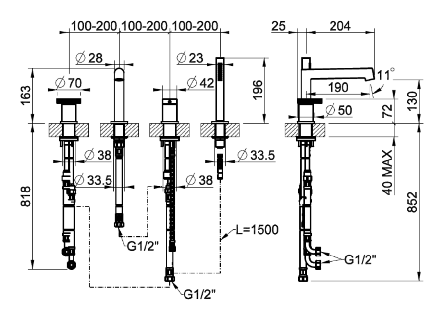 Cмеситель для ванны Gessi Anello, с изливом и ручным душем, цвет Warm Bronze Brushed PVD - изображение 2