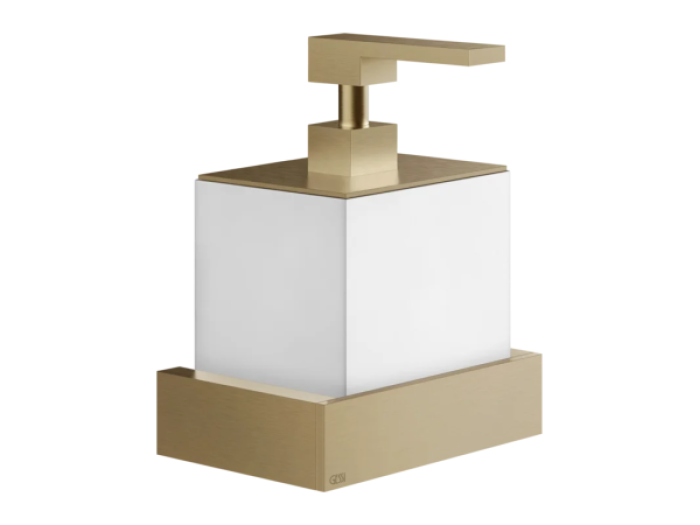 На изображении товар Дозатор для жидкого мыла Gessi Rettangolo, настенный, цвет Warm Bronze Brushed PVD от официального представителя в Москве